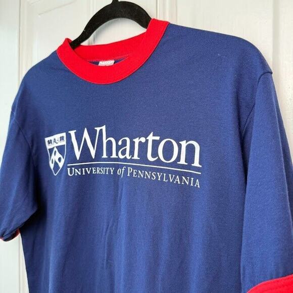 UPenn Wharton Shirt Womens Medium Blue Red Short Sleeve Crew Neck Top - Picture 2 of 6